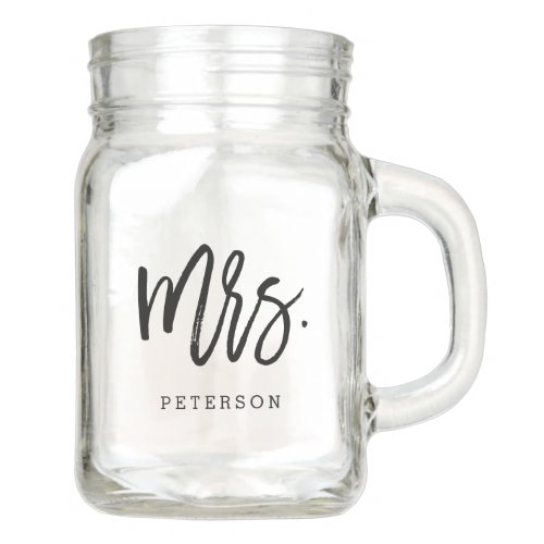 Mrs Brushed Calligraphy Personalized Couple Gift Mason Jar