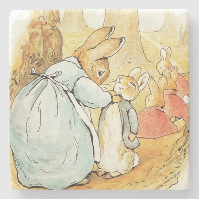 Mrs Bunny Says Goodbye by Beatrix Potter Stone Coaster (Front)