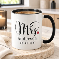 Mrs Calligraphy Heart Black Wedding Date