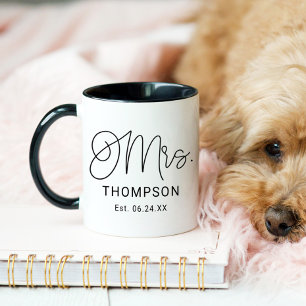 Mrs Calligraphy Script Black Est Date Mug