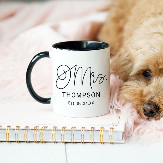 Mrs Calligraphy Script Black Est Date Mug (Creator Uploaded)