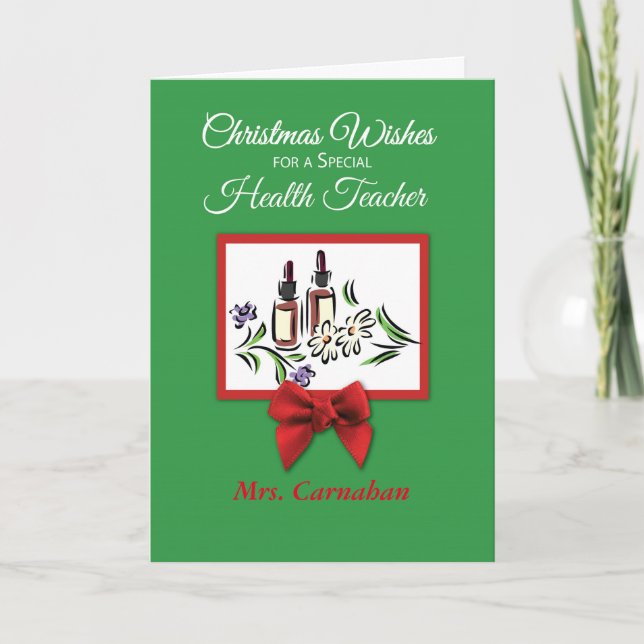 Mrs. Carnahan, Health Teacher, Customizable Name Holiday Card (Front)