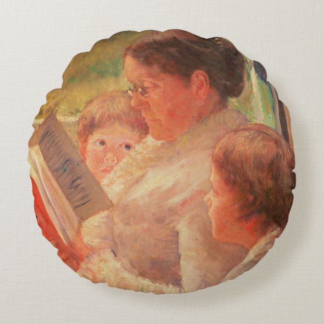 Mrs Cassatt Reading to her Grandchildren, 1888 Round Pillow (Front)