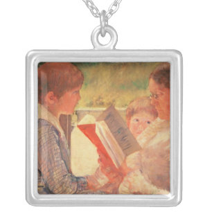Mrs Cassatt Reading to her Grandchildren, 1888 Silver Plated Necklace