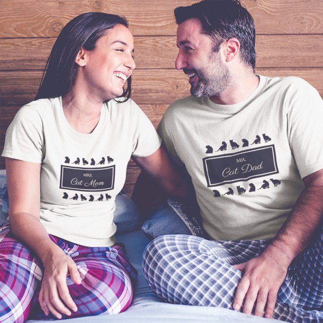 Mrs. Cat Mom Black White Matching Couple Wife T-Shirt (Creator Uploaded)