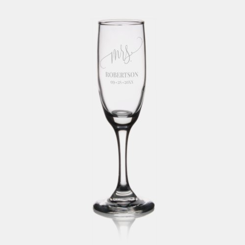 Mrs Champagne Flute Wedding Gift Etched Glassware