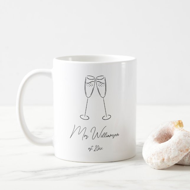 Mrs Champagne Glass Bride Wedding Newlywed Couple Coffee Mug (With Donut)