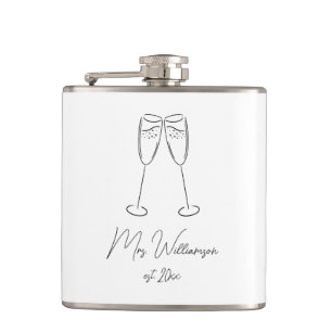 Mrs Champagne Glass Bride Wedding Newlywed Couple Flask