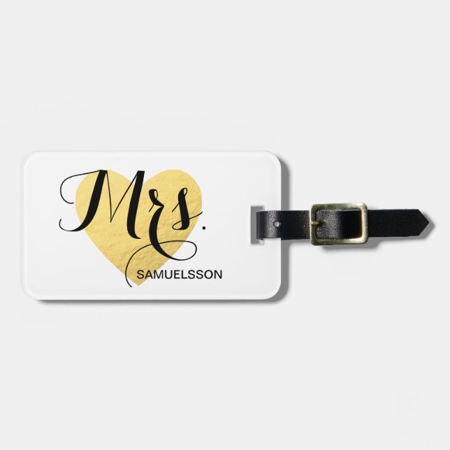Mrs. chic travel Luggage Tag | gold heart (Front Horizontal)