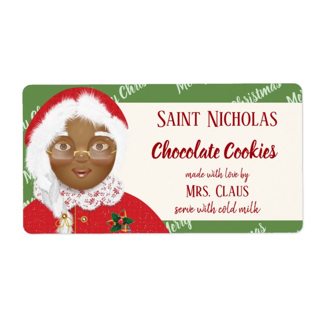 Mrs Claus African American Christmas Cookie Gift Label (Front)