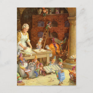 Mrs. Claus and the Elves Bake Christmas Cookies Holiday Postcard
