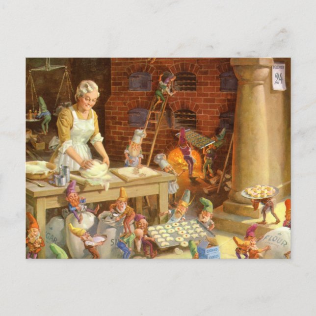 Mrs. Claus and the Elves Bake Christmas Cookies Holiday Postcard (Front)
