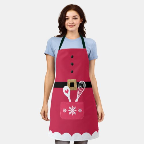 Mrs Claus Apron Fake Pocket With Spoon  Whisk  