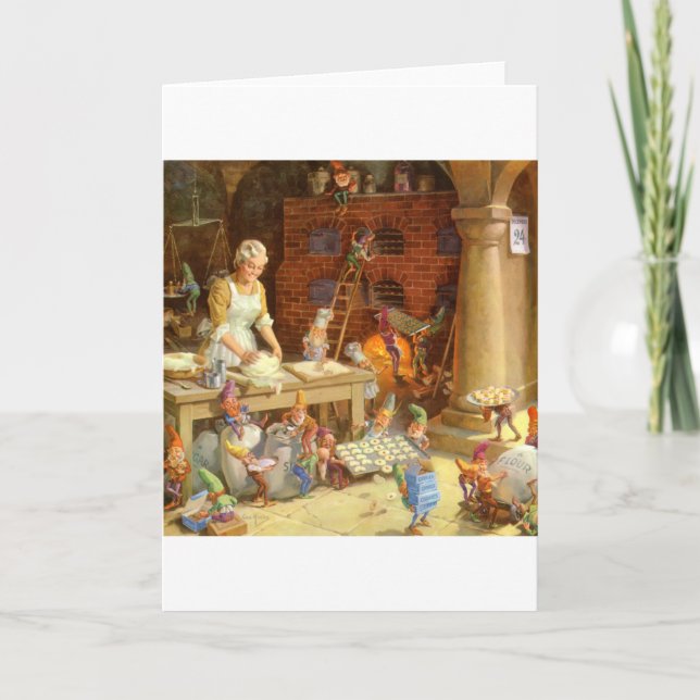 Mrs. Claus Bakes Cookies with Santa's Elves! Holiday Card (Front)
