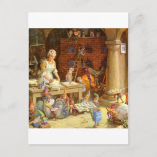 Mrs. Claus Bakes Cookies with Santa's Elves! Holiday Postcard