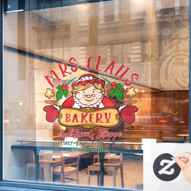 Mrs. Claus Christmas bakery word art Window Cling (Cafe Window)