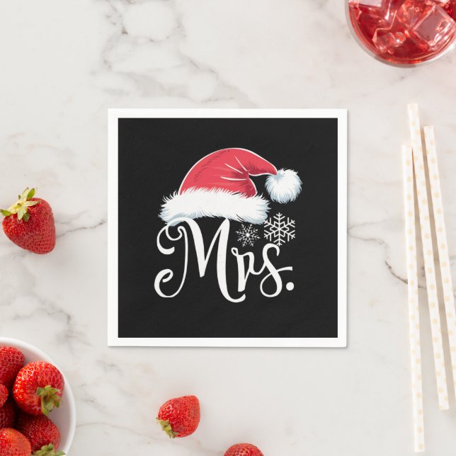 Mrs Claus Couples Matching Christmas Pajamas Santa Napkins (Insitu)