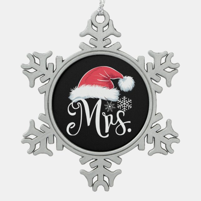 Mrs Claus Couples Matching Christmas Pajamas Santa Snowflake Pewter Christmas Ornament (Front)