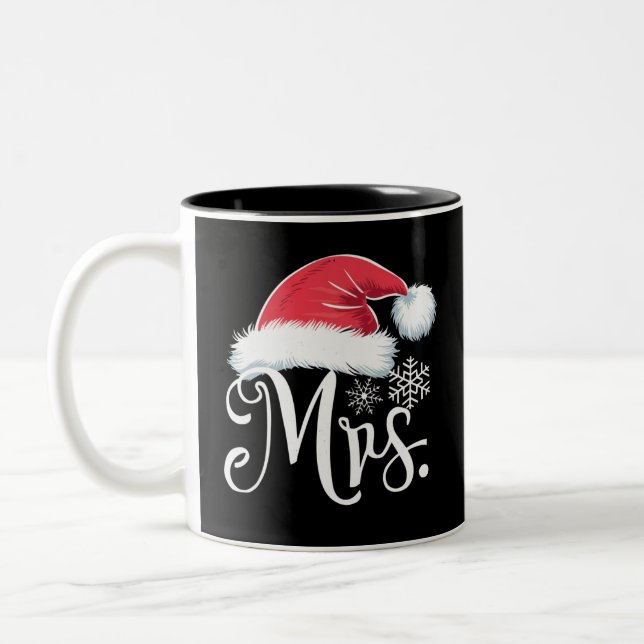 Mrs Claus Couples Matching Christmas Pajamas Santa Two-Tone Coffee Mug (Left)