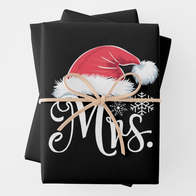 Mrs Claus Couples Matching Christmas Pajamas Santa Wrapping Paper Sheets (In situ)