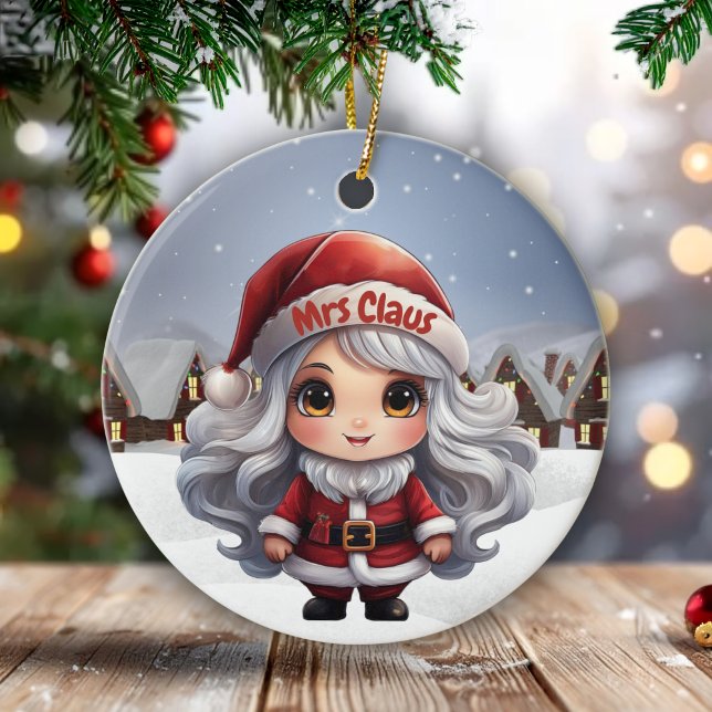 Mrs Claus Female Character Girly Gift for Woman 🤶 Ceramic Ornament (customizable text Santa Hat Mrs Claus Female Character Girly Gift for Woman Ceramic Ornament 🎄🤶🏻)