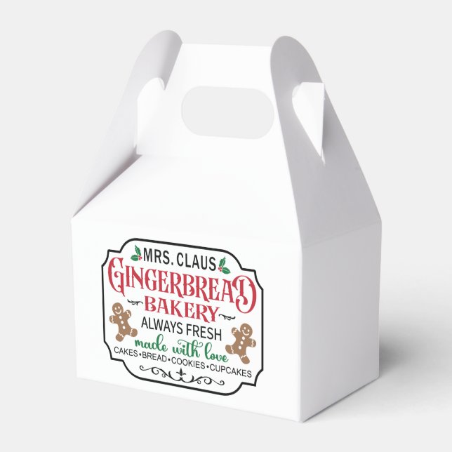 Mrs. Claus Gingerbread bakery Christmas Holiday Favor Boxes (Front Side)