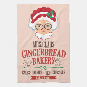 Mrs Claus Gingerbread Bakery Christmas Kitchen Towel
