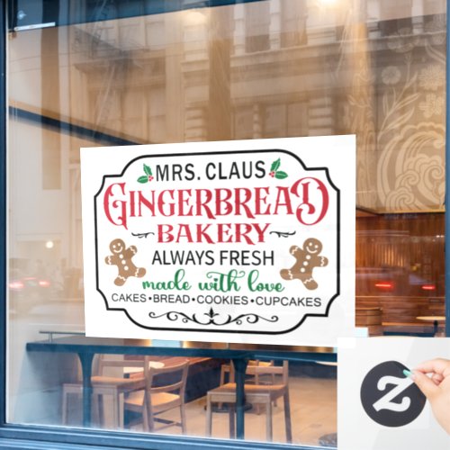 Mrs Claus gingerbread bakery Christmas  Window Cling