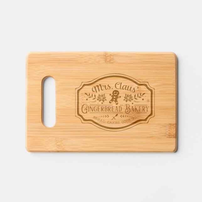 Mrs Claus' Gingerbread Bakery Engraved Cutting Board (Front)