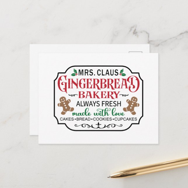 Mrs. Claus Gingerbread bakery  Holiday Postcard (Front/Back In Situ)