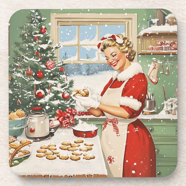 Mrs. Claus Holiday Baking Delight Beverage Coaster (Front)
