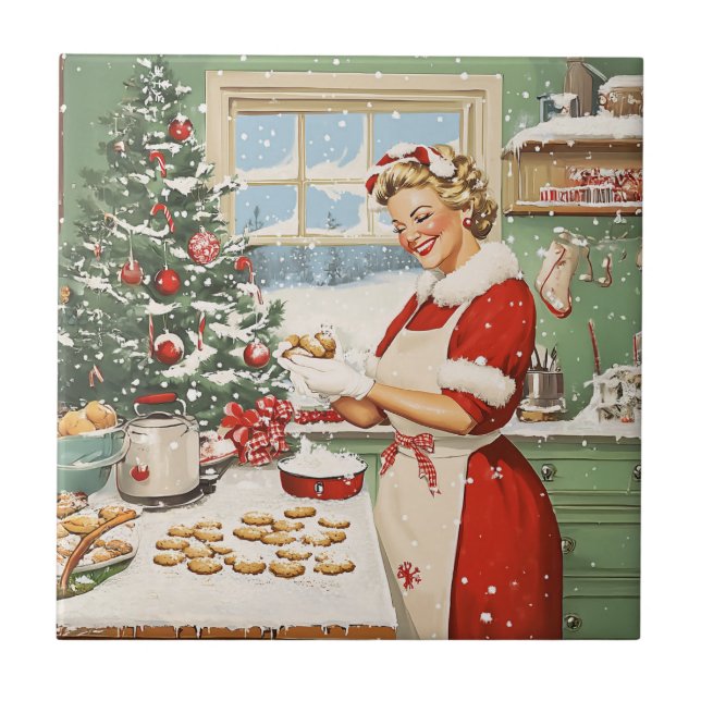 Mrs. Claus Holiday Baking Delight Ceramic Tile (Front)