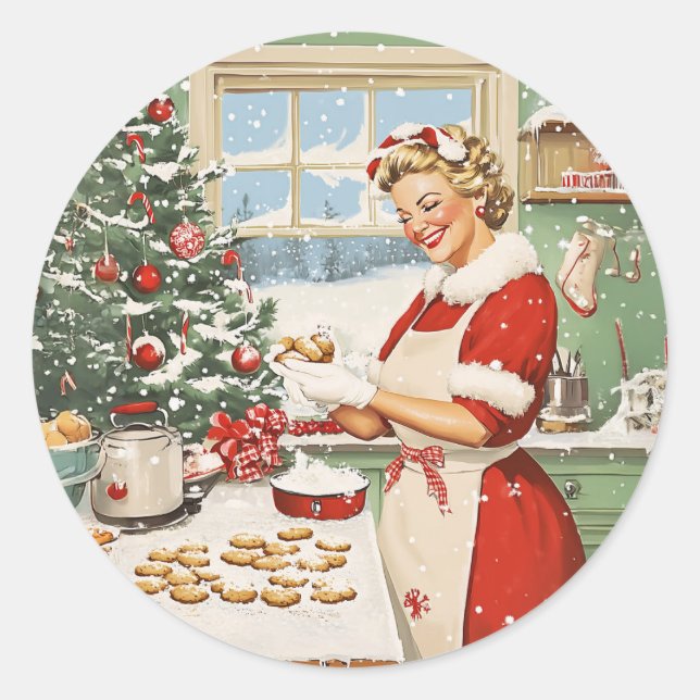 Mrs. Claus Holiday Baking Delight Classic Round Sticker (Front)