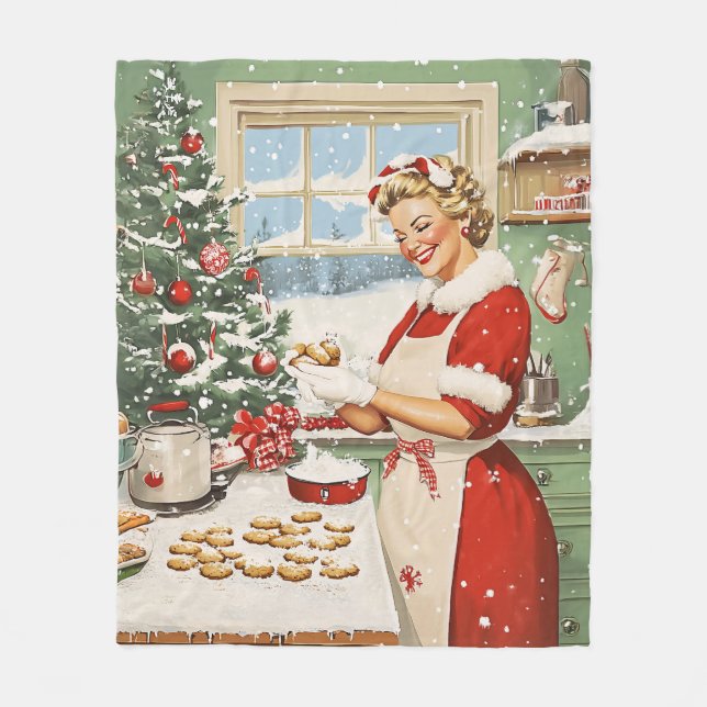 Mrs. Claus Holiday Baking Delight Fleece Blanket (Front)