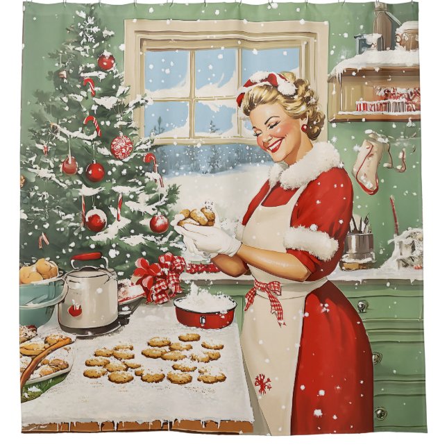 Mrs. Claus Holiday Baking Delight Shower Curtain (Front)