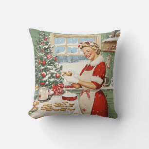Mrs. Claus Holiday Baking Delight Throw Pillow