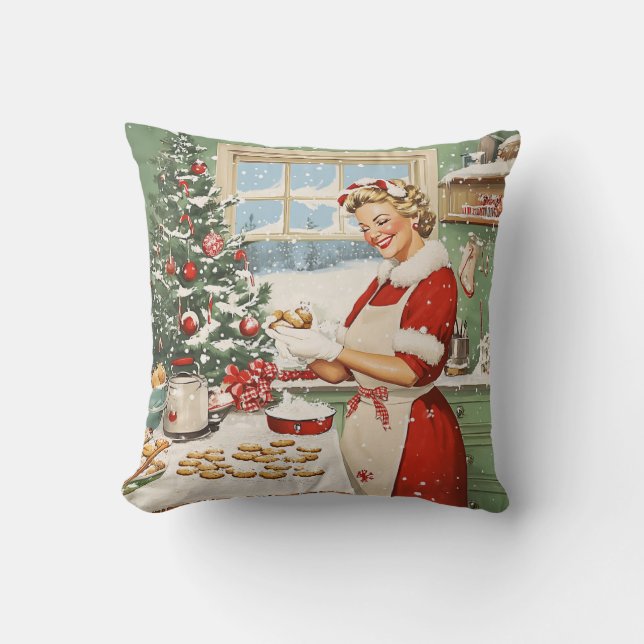 Mrs. Claus Holiday Baking Delight Throw Pillow (Front)