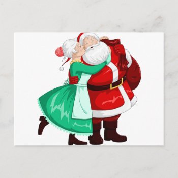 Mrs Claus Kisses Santa On Cheek And Hugs Holiday Postcard by LironPeer at Zazzle