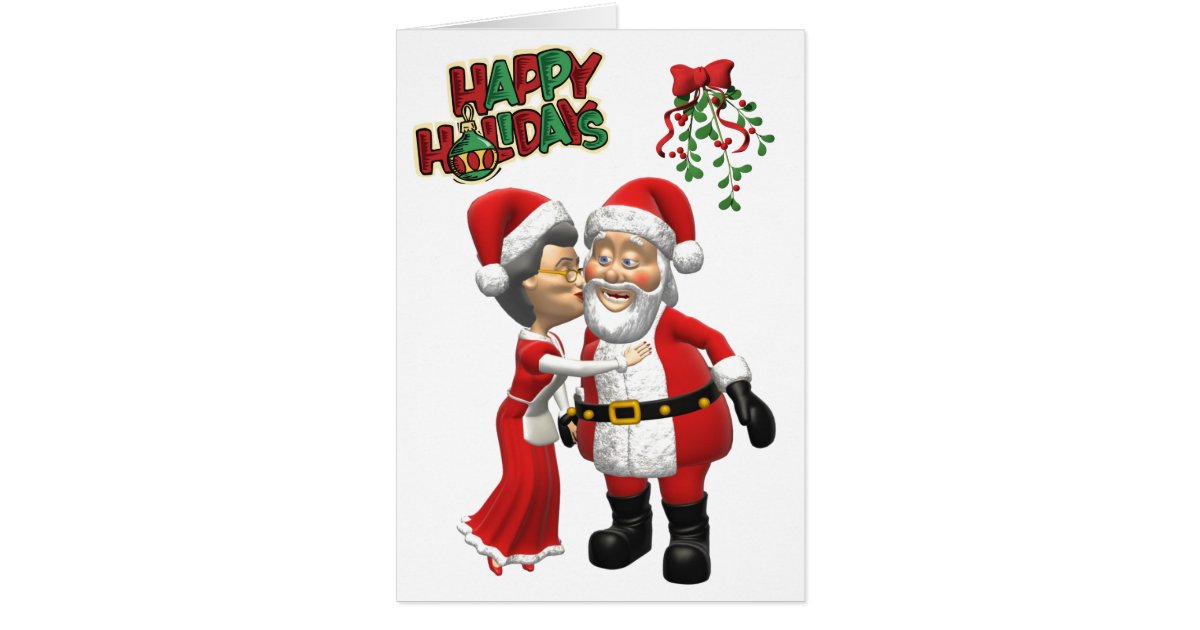 Mrs Claus kissing Santa Card | Zazzle