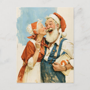 Mrs Claus Kissing Santa Christmas Portrait Postcard