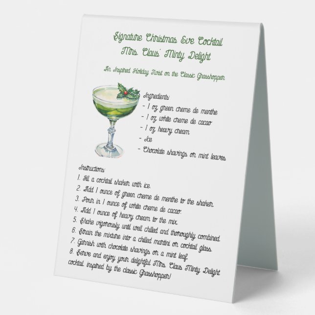 Mrs. Claus' Minty Christmas Signature Cocktail Table Tent (Front)