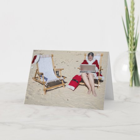 Mrs Claus Online At The Beach Holiday Card