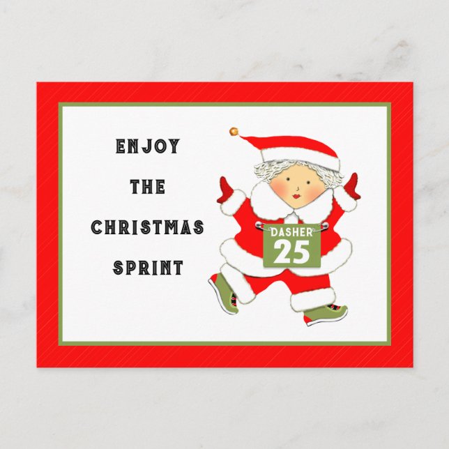 Mrs. Claus Runner Running Holiday Postcard (Front)