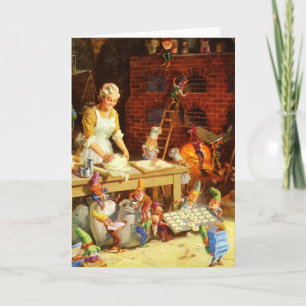 Mrs. Claus & Santa's Elves Bake Christmas Cookies Holiday Card