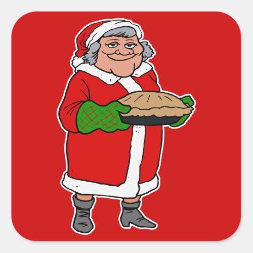 mrs claus with a pie square sticker