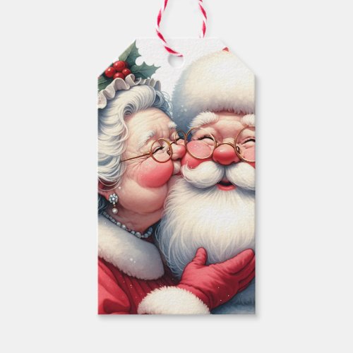 Mrs Clause Kissing Santa Cute Christmas  Gift Tags