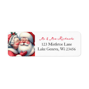 Mrs Clause Kissing Santa Cute Christmas Label