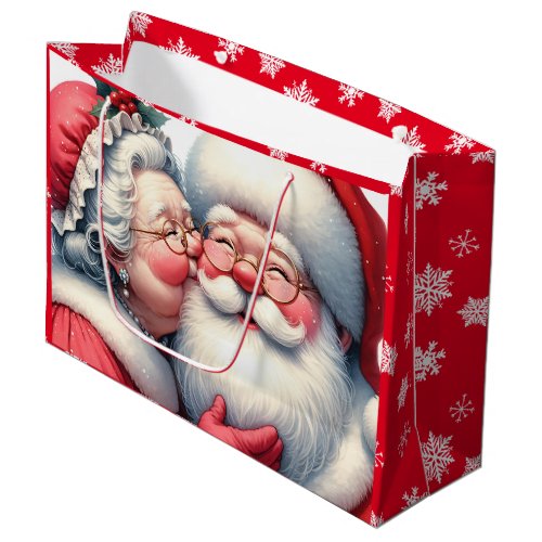 Mrs Clause Kissing Santa Cute Christmas  Large Gift Bag