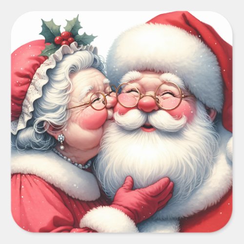 Mrs Clause Kissing Santa Cute Christmas  Square Sticker