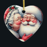 Mrs Clause Kissing Santa Personalized Christmas Ceramic Ornament<br><div class="desc">Mrs Clause giving Santa a kiss on the cheek. Cute ai art that gives you that nostalgic Christmas vibe. Write a personalized message on the back.</div>